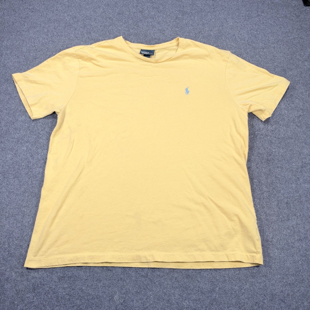 Polo Ralph Lauren Yellow Short Sleeve T-Shirt Mens Large Blue Pony Logo